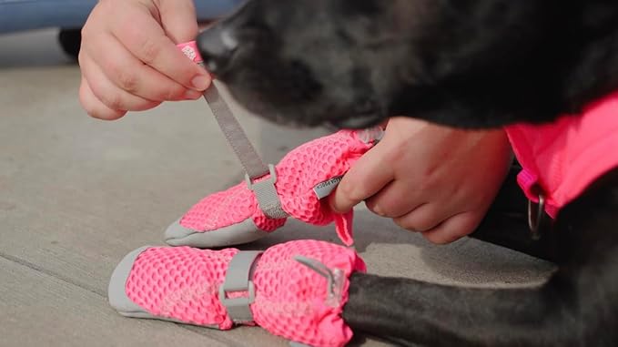 Canada Pooch Dog Boots for Hot Pavement - Dog Boots & Paw Protectors with Anti Slip Rubber | Water Friendly, Breathable Dog Shoes for Hot Days, Great for Dogs Neon Pink - Size 1