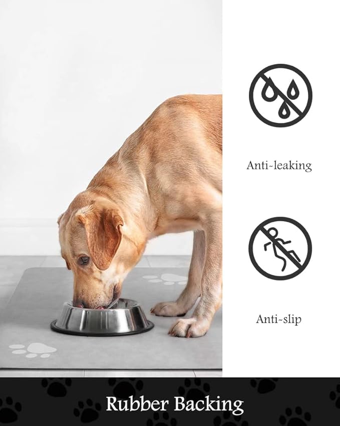 Pet Feeding Mat-Absorbent Dog Mat for Food and Water Bowl-No Stains Quick Dry Water Dispenser Mat-Dog Accessories Pet Supplies-Bowl for Messy Drinkers(LIGHTGREY,23"x34"