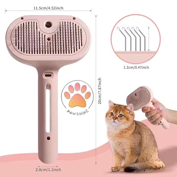 Cat steam brush β Effective Pet Brush for Indoor Cats, Steam Technology for Shedding, Mats & Grooming β Ideal cat brush indoor for Deep Cleaning (Pink)