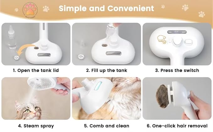 Cat steam brush β Effective Pet Brush for Indoor Cats, Steam Technology for Shedding, Mats & Grooming β Ideal cat brush indoor for Deep Cleaning (White)