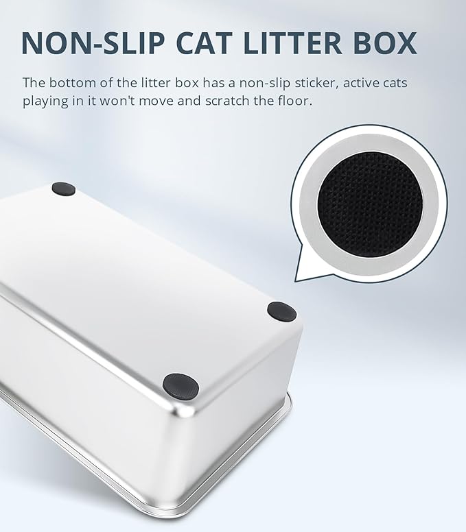 Stainless Steel Cat Litter Box, 4in Shallow Litter Box for Senior Cats and Kittens, Extra Large Metal Litter Pan Nonstick Odor Control Anti-Corrosion