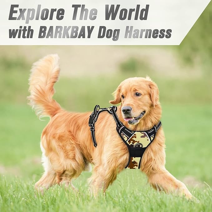 BARKBAY No Pull Dog Harness Front Clip Heavy Duty Reflective Easy Control Handle for Large Dog Walking(Desert camo,S)
