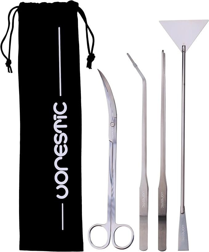 4Pcs Aquascaping Tools, Terrarium Tools, Aquarium Tools Set with Stainless Steel Aquarium Tweezers, Aquarium Scissors and Spatula - Aquascape Tools Set for Trimming, Maintenance