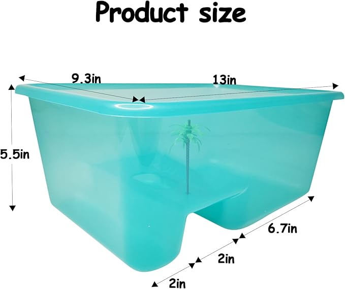 Fhiny Turtle Tank with Lid, Plastic Reptile Terrarium Turtle Breeding Box with Basking Platform Tortoise Aquarium for Crayfish Hermit Crabs Geckos Lizards Habitat Prevent Escaping (Small)