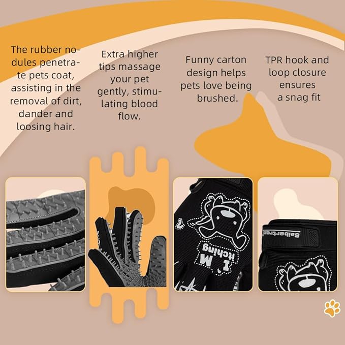 Seibertron Patented P.G.M.G-1 Pet Hair Remover/Deshedding Grooming Gloves Seven Sizes Fit All Works for Dogs, Horses, Cats and Other Animals Short Fur(1-Pair) Adult Black L