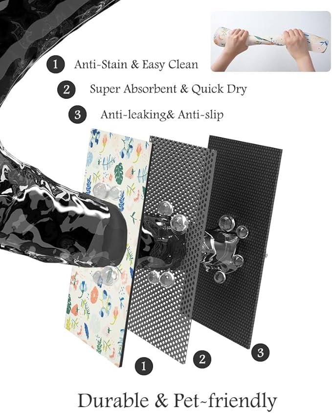Pet Feeding Mat-Absorbent Dog Mat for Food and Water Bowl-No Stains Quick Dry Water Dispenser Mat-Dog Accessories Pet Supplies-Bowl for Messy Drinkers(LIGHTFLOWERS,12"x19"