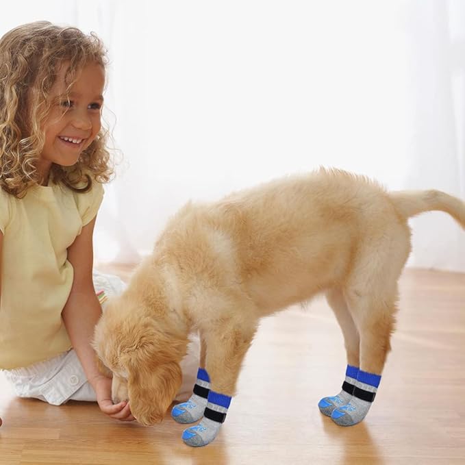 BEAUTYZOO Anti-Slip Dog Socks with Grips Traction Control for Small Medium Large Dogs, Non Skid Indoor Double Side Pet Paw Protector for Hardwood Floor Wear (Moon and Star, Small)