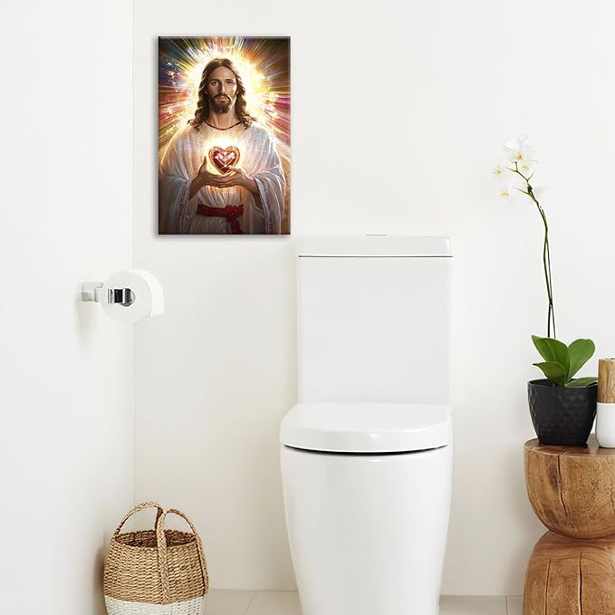 Christian Jesus Wall Art Religion Canvas Wall Decor Prints Framed Painting Jesus Pictures Gifts Artwork for Bathroom Living Dining Church 16"x24"