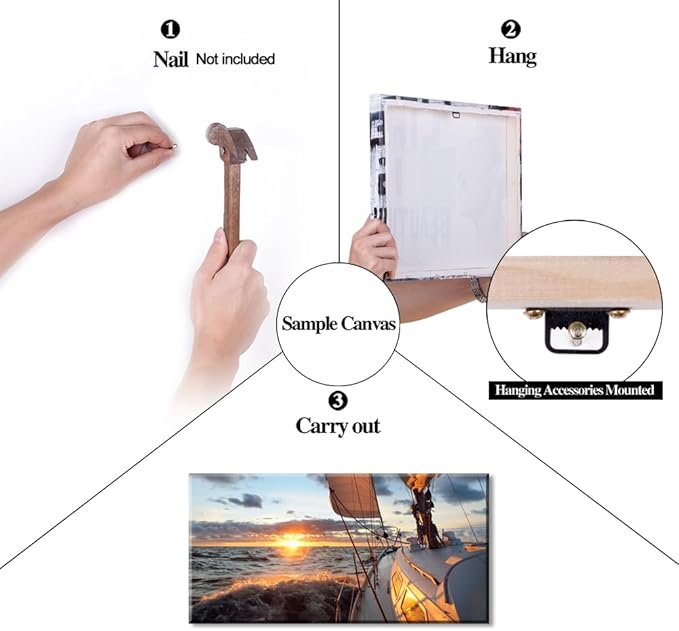 Yacht Sailing in Sea at Sunset Scenery Canvas Wall Art for Living Room Bathroom,Close-up View of Deck Mast Sails Picture Print Artwork Painting Decor,Epic Seascape Scenic Landscape,Inner Frame 30x60