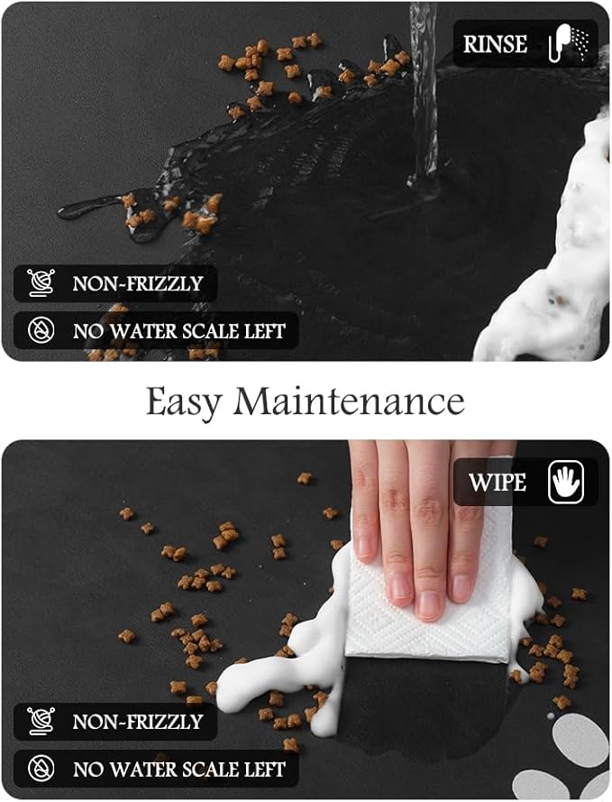 Pet Feeding Mat-Absorbent Dog Mat for Food and Water Bowl-No Stains Quick Dry Water Dispenser Mat-Dog Accessories Pet Supplies-Bowl for Messy Drinkers(Black,16"x24"