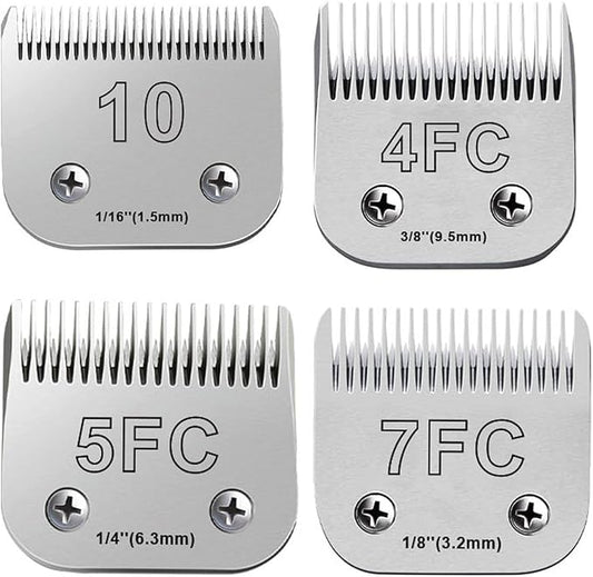 4PCS Dog Grooming Blades Compatible with Andis,Oster A5,Wahl km10 Dog Clippers,Detachable Dog Clipper Replacement Blade for Dog Cat Horse Animal Size -#10+4FC+5FC+7FC