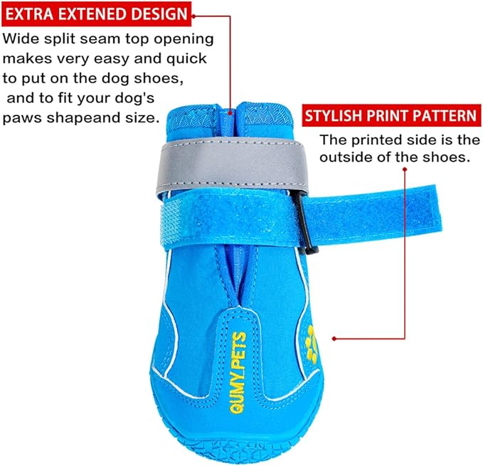 QUMY Dog Shoes for Large Dogs, Medium Dog Boots & Paw Protectors for Winter Snowy Day, Summer Hot Pavement, Waterproof in Rainy Weather, Outdoor Walking, Indoor Hardfloors Anti Slip Sole Blue 8