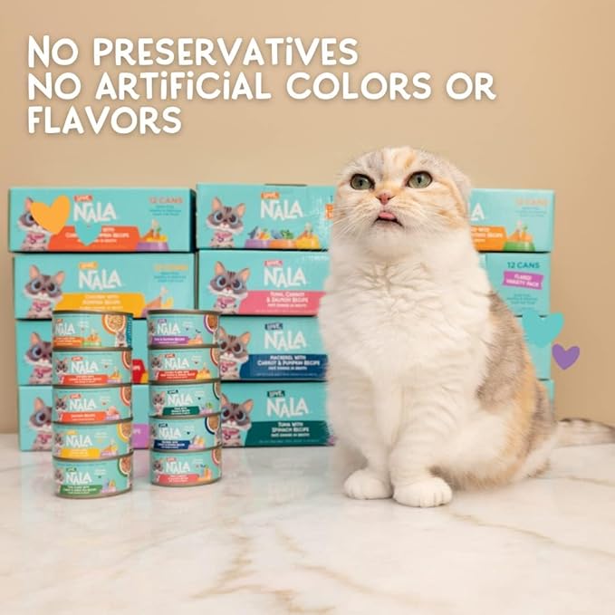 LOVE, NALA - FLAKED Fish Variety Pack - 24 Pack - Natural Adult Cat Wet Food - Grain Free, Non-GMO, Lean Protein, Omega 3, Added Minerals & Vitamins
