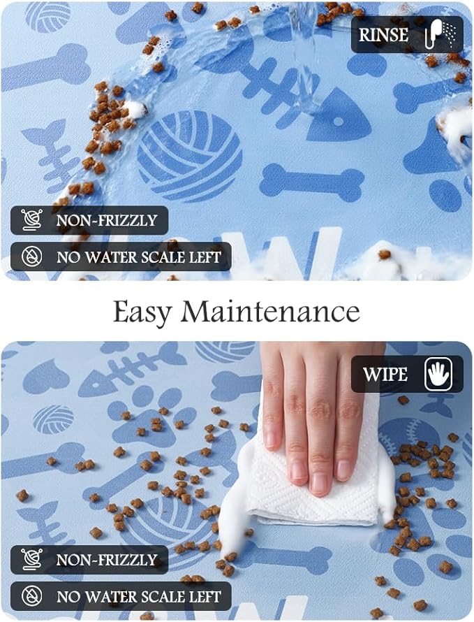 Pet Feeding Mat-Absorbent Dog Mat for Food and Water Bowl-No Stains Quick Dry Water Dispenser Mat-Dog Accessories Pet Supplies-Bowl for Messy Drinkers(Bone,16"x24"