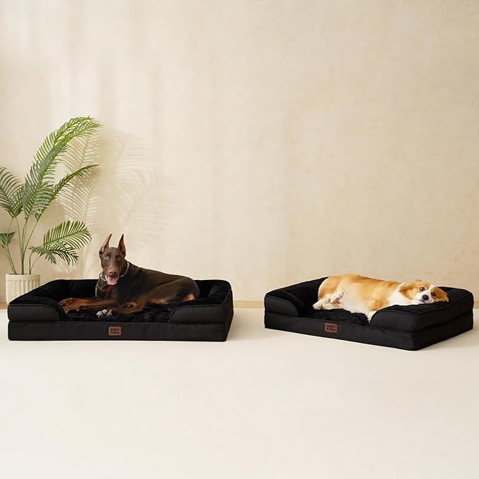 EHEYCIGA Orthopedic Dog Beds for Large Dogs, Waterproof Memory Foam Large Dog Bed with Sides, Non-Slip Bottom and Egg-Crate Foam Pet Couch Bed with Washable Removable Cover, Black