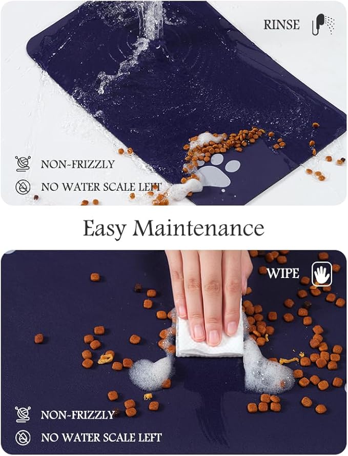 Pet Feeding Mat-Absorbent Dog Mat for Food and Water Bowl-No Stains Quick Dry Water Dispenser Mat-Dog Accessories Pet Supplies-Bowl for Messy Drinkers(Navy,23"x34"