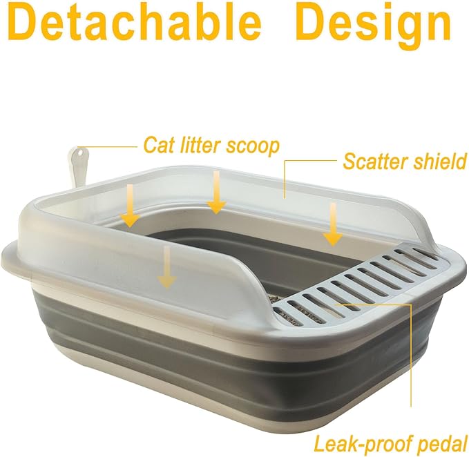 Open Cat Litter Box with High Side, Anti-Splashing Kitty Litter Pan Collapsible Travel Litter Potty Pan Scoop Leak-Proof Pedal Cat Toilet No Smell Easy Clean (M Blue High Side)