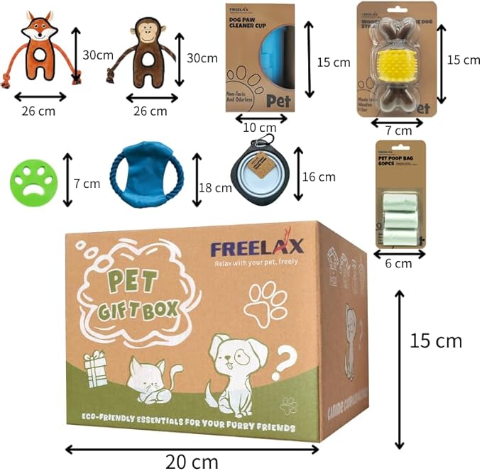 Durable Dog Chew Toys Gift Box โ Eco-Friendly Teething Toys for Aggressive Chewers, Plush & Squeaky Toys, Toothbrush, Ideal Gift Basket for Medium & Large Dogs