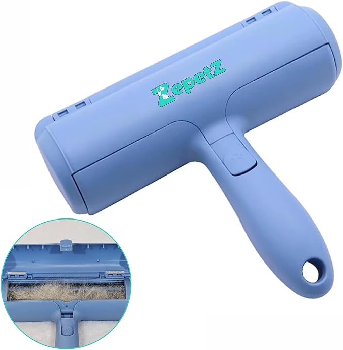 Pet Hair Removal Tool โ Reusable Lint Roller for Dogs & Cats โ Self-Cleaning Fur Remover Brush โ Ergonomic Lint Roller for Carpet, Bedding, Couch, Car Seat & More (Blue)