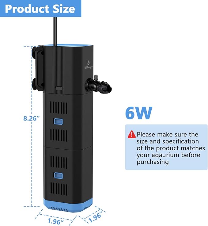 Aquarium Filter for 10-50 Gallon Tank,132GPH Fish Tank Filter 6W Green Clean Machine Submersible Pump Filter for Green Water and Algae Clean,Submersible Internal Filter for Saltwater Freshwater