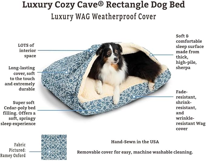 Snoozer Luxury Rectangle Cozy Cave Dog Bed - Indoor Dog Bed with Cover Cave, Covered Calming Burrow for Medium & Large Sized Pets with Blanket Attached, Enclosed, Washable - Large, Black Diamond