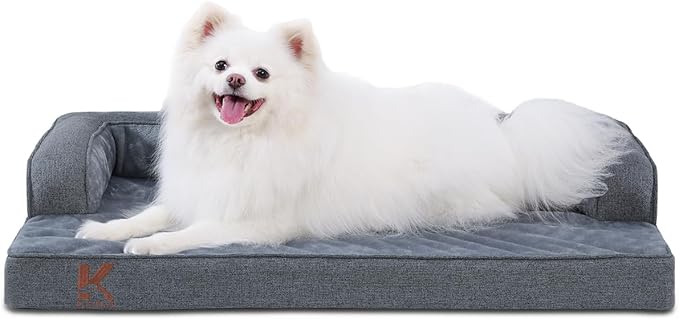 KSIIA Orthopedic Dog Bed for Medium Size Dog,Washable Pet Sofa with U-Shaped Bolster Removable Waterproof Cover Non-Slip Bottom and Egg-Crate Orthopedic Foam Pet Couch Bed, 35 x 22 Inch, Dark Gray