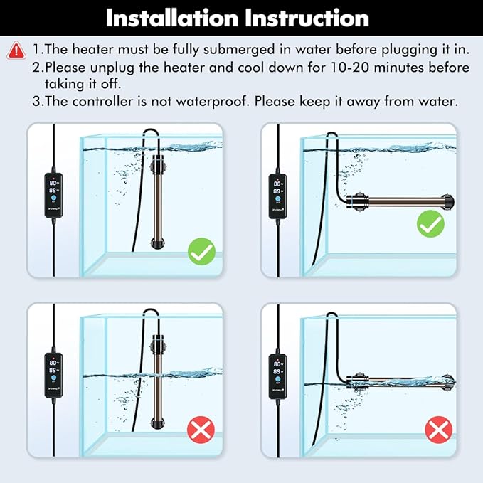 Orlushy 150W Submersible Aquarium Heater, Adjustable Fish Tank Heater with Digital Display External Controller, Overheat Protection and Free Thermometer for 20-30 Gallons Freshwater and Saltwater Tank