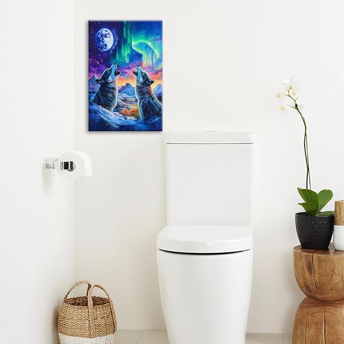 Wolf Wall Art Wolves Canvas Wall Decor Prints Framed Painting Aurora Pictures Gifts Artwork for Bathroom Bedroom Living Dining 16"x24"