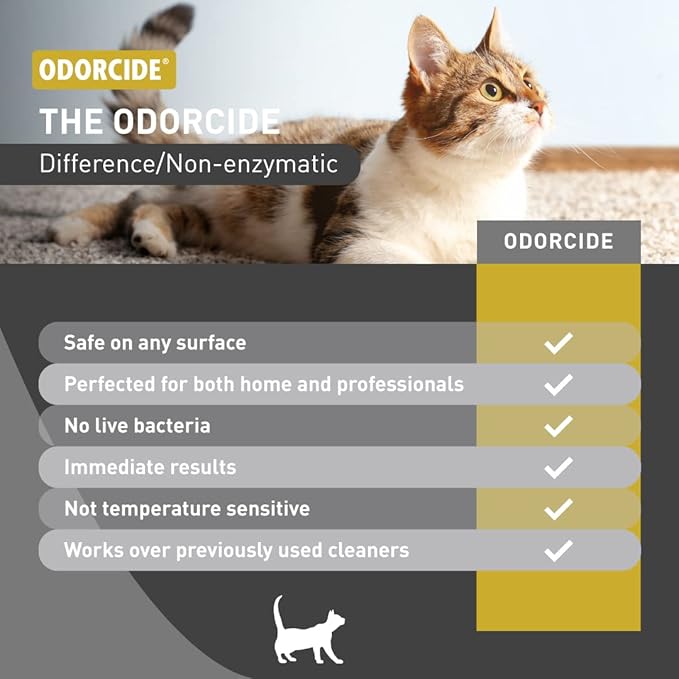Odorcide Cat Attack Concentrate Odor Eliminator - Cat Odor Eliminator for Strong Odor - Cat Urine Odor Eliminator for Carpet & Upholstery - Cat Urine Remover for Home - Litter Box Odor Eliminator - 128 oz