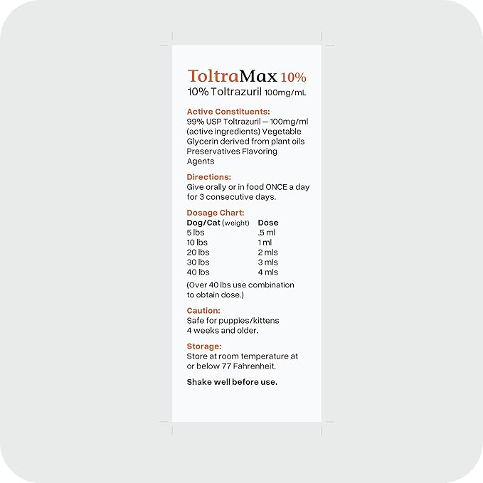Toltrazuril 10.0% for Horses, Dogs, Cats, 60mL/2 Ounce, for Non-Food Chain Animals, Alfalfa