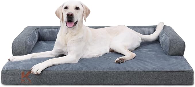 KSIIA Orthopedic Dog Bed for Extra Large Dog,Washable Pet Sofa with U-Shaped Bolster Removable Waterproof Cover Non-Slip Bottom and Egg-Crate Orthopedic Foam Pet Couch Bed, 47 x 32 Inch, Dark Gray