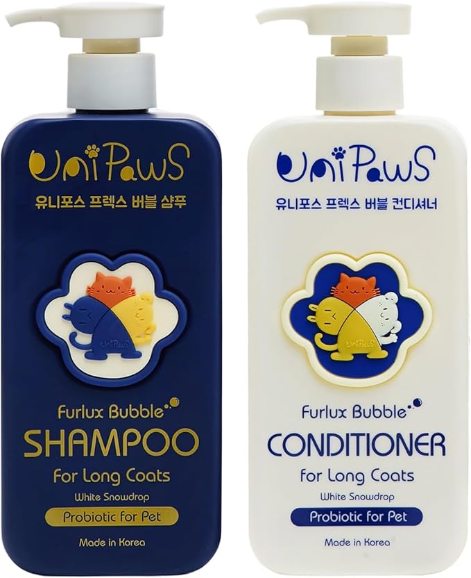 Unipaws Biotin Shampoo & Conditioner Set for Long-Haired Dog โ Detangling, Deshedding, Thicking Hair for Senzitive Skin Healthy, Lustrous Fur โ Medicated & EWG Green, Made in Korea, 2ร16.9 Fl Oz