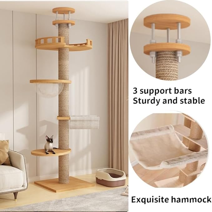 Cat Tree Floor to Ceiling,Cat Tree Height Adjustable from Floor to Ceiling(92“-114”), Tall Climbing Tree, Equipped with Scraping Pillars, Comfortable Bed, Observation Deck, Space Capsule