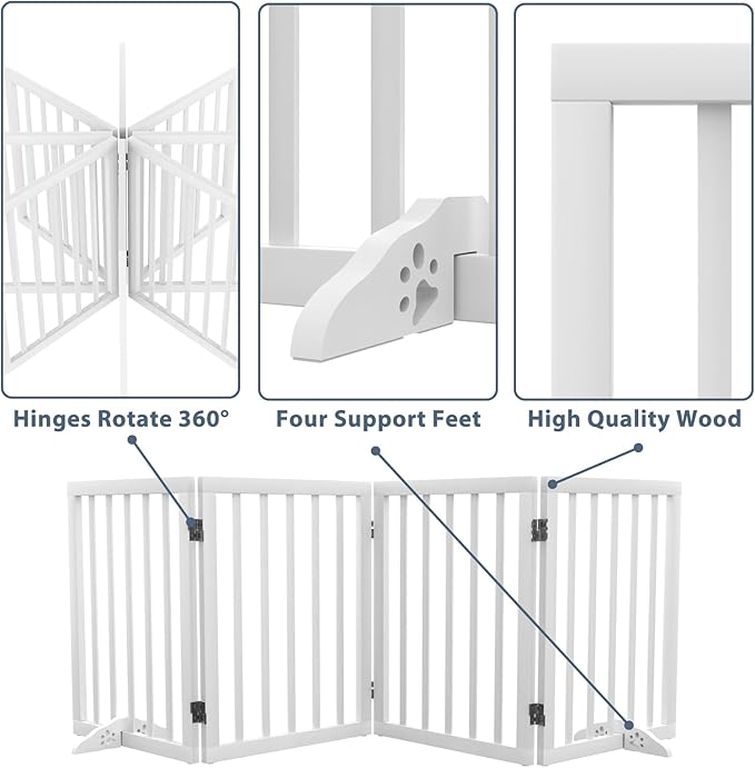 Wooden Dog Gate Freestanding Foldable Pet Gate 4 Panel Fully Assembled Dog Gates for Doorways House Stairs