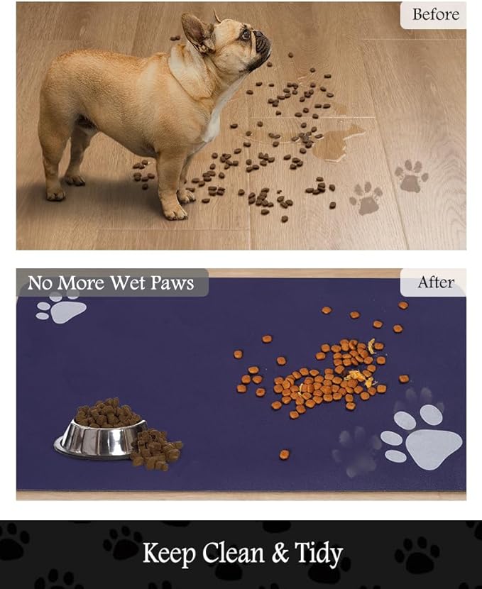 Pet Feeding Mat-Absorbent Dog Mat for Food and Water Bowl-No Stains Quick Dry Water Dispenser Mat-Dog Accessories Pet Supplies-Bowl for Messy Drinkers(Navy,16"x24"
