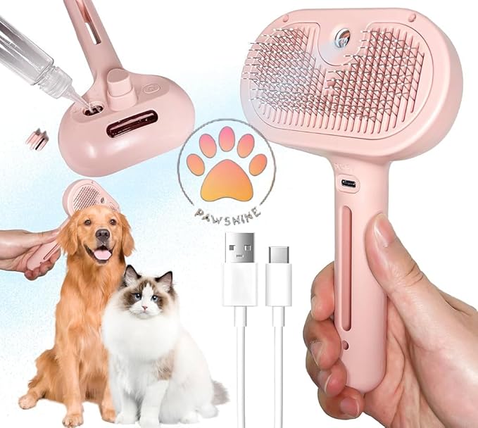 Cat steam brush β Effective Pet Brush for Indoor Cats, Steam Technology for Shedding, Mats & Grooming β Ideal cat brush indoor for Deep Cleaning (Pink)