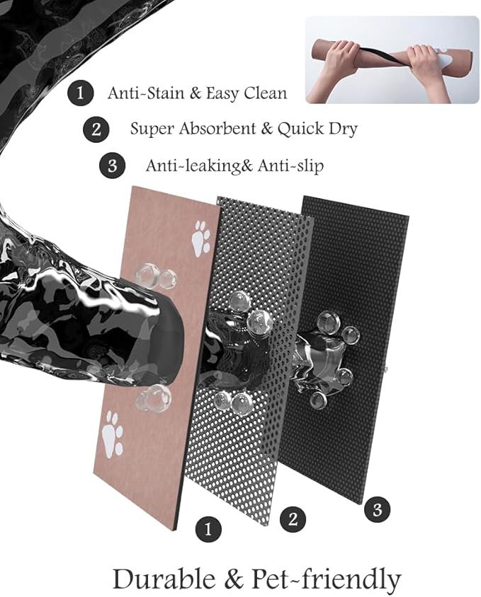 Pet Feeding Mat-Absorbent Dog Mat for Food and Water Bowl-No Stains Quick Dry Water Dispenser Mat-Dog Accessories Pet Supplies-Bowl for Messy Drinkers(Dusty Pink,12"x19"