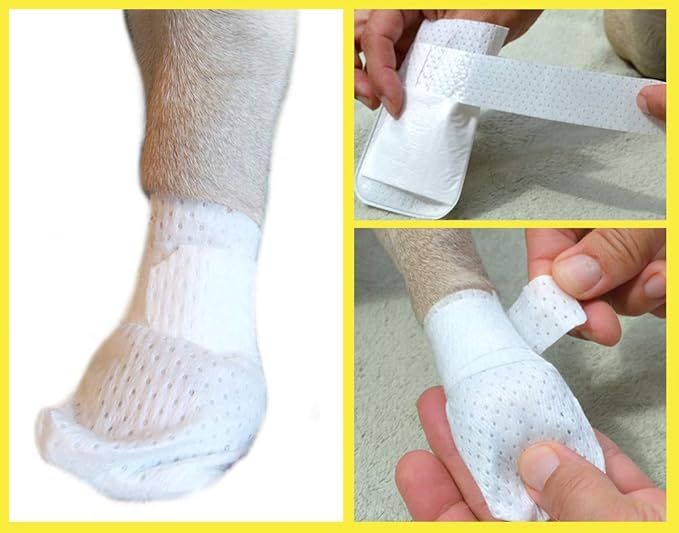 Medimitt Paw Bandages for Dogs, Cats and Pets – Stretchy Medical Booties, First Aid for Paws – Non Slip, Non Adhesive, Breathable, Disposable, Washable, Adjustable Strap, Value Pack (X-Small 12-Pack)