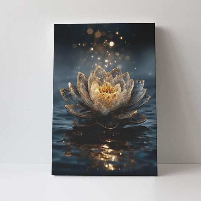 Zen Lotus Canvas Wall Art Mystical Lotus Bloom in Water Aesthetic Pictures Wall Decor Modern Meditation Spiritual Painting Print Framed Artwork Decorations Gifts for Yoga Spa Room Bathroom 16"x24"