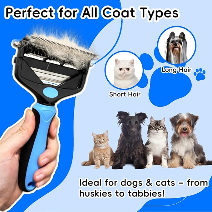 3-in-1 Pet Deshedding Tool β Grooming Brush for Dogs & Cats with Undercoat Rake & Dematting Comb (Blue)