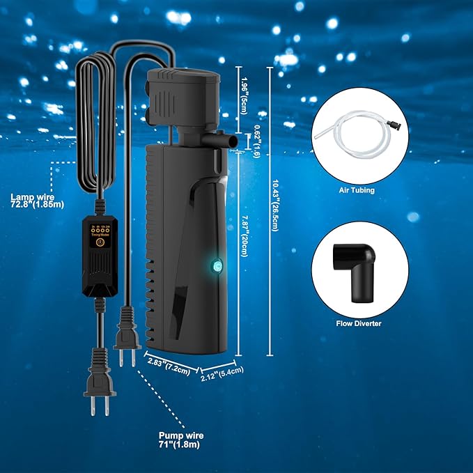 AquaMiracle Aquarium Filter with U - V Light & Pre-Filter Sponge, Fish Tank Filter with Timer for Green Water, Green Clean Machine Turtle Filter with Aeration for Aquarium and Pond 70-100 Gallon