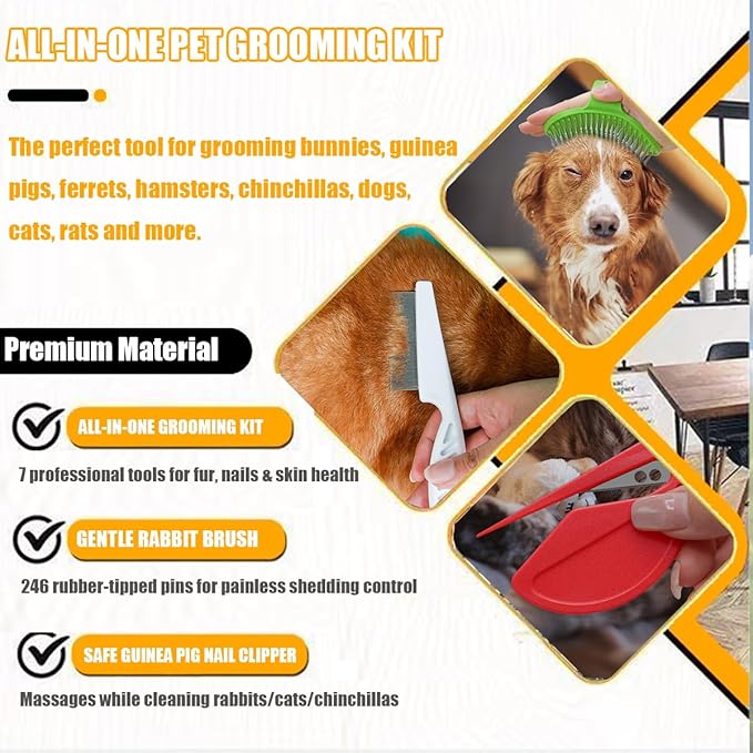 Rabbit Grooming Kit – Bunny Grooming Kit with Shedding Brush, Nail Clippers & Comb – Small Animal Grooming Supplies for Rabbits, Guinea Pigs, Hamsters, Ferrets - Small Pet Shedding & Care (Blue)