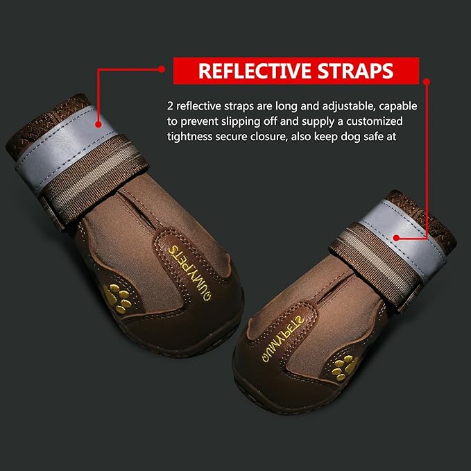 QUMY Dog Shoes for Large Dogs, Medium Dog Boots & Paw Protectors for Winter Snowy Day, Summer Hot Pavement, Waterproof in Rainy Weather, Outdoor Walking, Indoor Hardfloors Anti Slip Sole Khaki 1