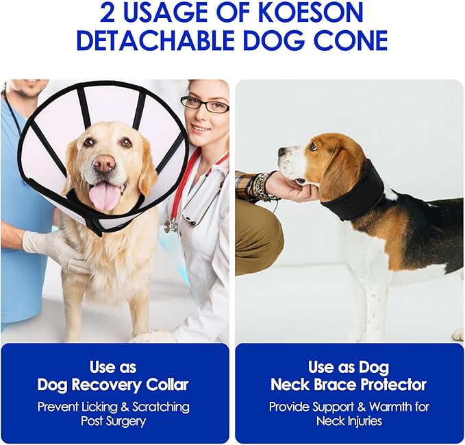 KOESON Dog Cone XL, Soft Cones for Large Dogs, Lightwieght and Clear Dog Collars & Cones to Stop Licking After Surgery, Breathable Pet Recovery Cones E-Collar for Extra Large Dogs, Black XL