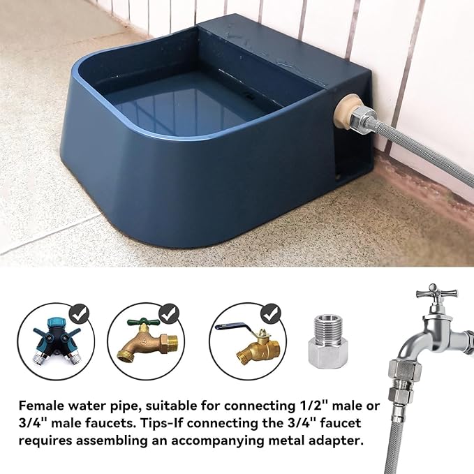 NAMSAN Automatic Dog Water Dispenser with Float Valve, 3/4'' Anti-Bite Metal Pipe, Outdoor Automatic Water Dispenser for Cats Chicken Animals, Goat Waterer, Livestock Water Trough