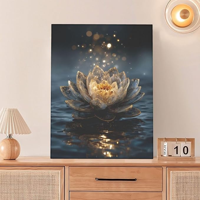 Zen Lotus Canvas Wall Art Mystical Lotus Bloom in Water Aesthetic Pictures Wall Decor Modern Meditation Spiritual Painting Print Framed Artwork Decorations Gifts for Yoga Spa Room Bathroom 12"x16"