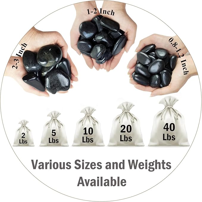 5 lbs Black River Rocks - 2-3 inch Pebbles for Plants, Indoor & Outdoor. Decorative Stones for Planters, Vases, Aquariums & Gardens