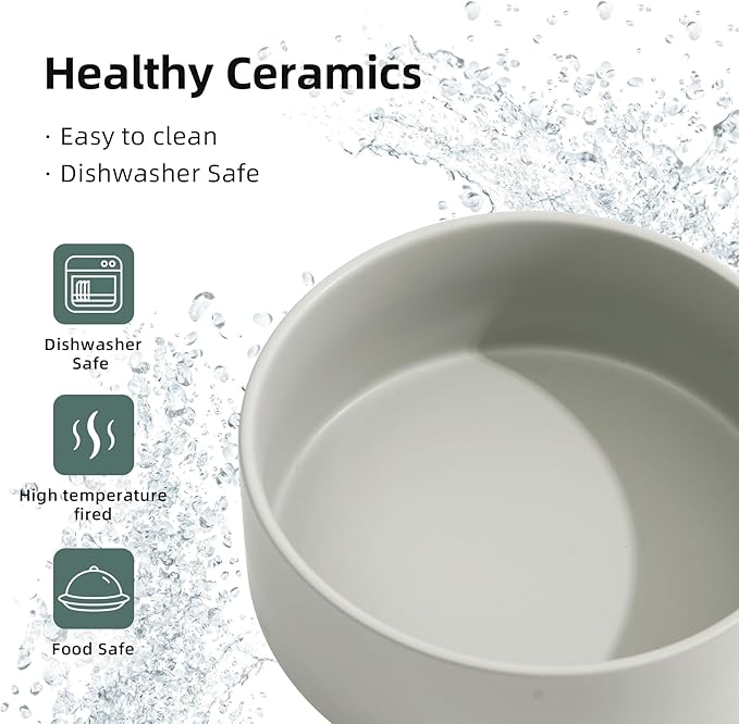 Ceramic 8.2inch Raised Dog Bowl Set, Elevated Feeder with Stand, Food and Water Bowl for Large Breed Dogs, Weighted Pet Dish(60oz, Grey)