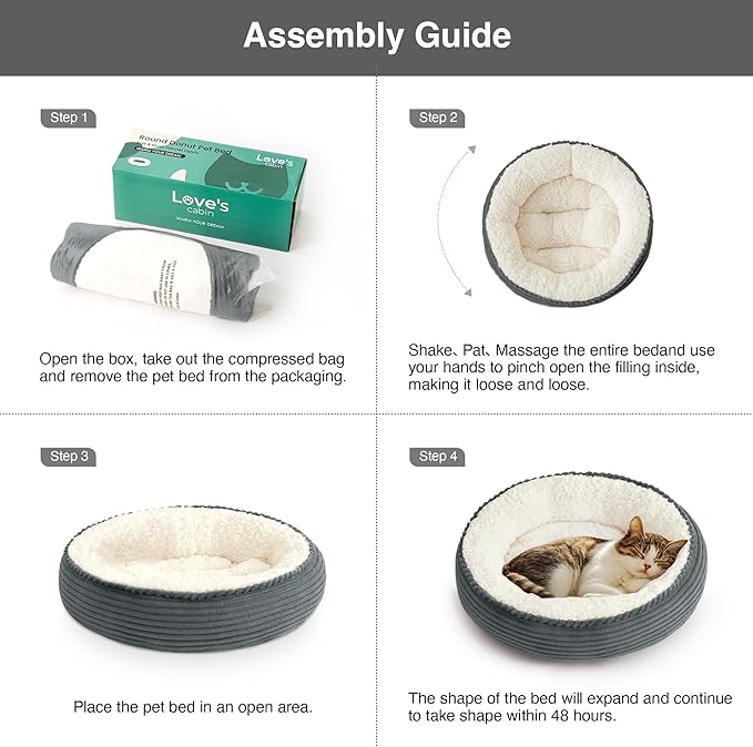 Love's cabin Round Donut Cat and Dog Cushion Bed, 20in Pet Bed for Cats or Small Dogs, Anti-Slip Water-Resistant Bottom, Super Soft Durable Fabric Pet beds, Washable Cat Dog Bed Stripe Bluish Grey