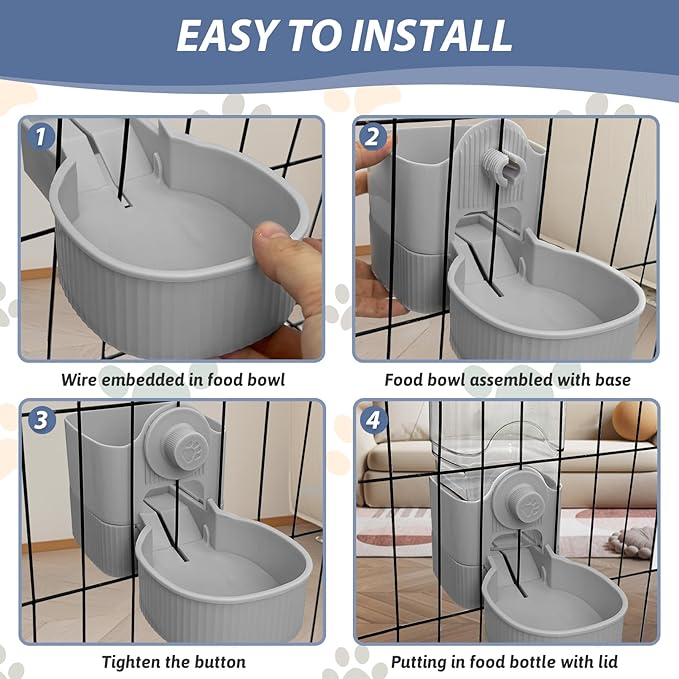 Fhiny Rabbit Food Dispenser, 40oz Large Capacity Hanging Gravity Bunny Feeder for Cage Automatic Guinea Pig Feeding Bowls Pet Food Storage for Bunny Guinea Pig Chinchilla Ferret Cat Puppy